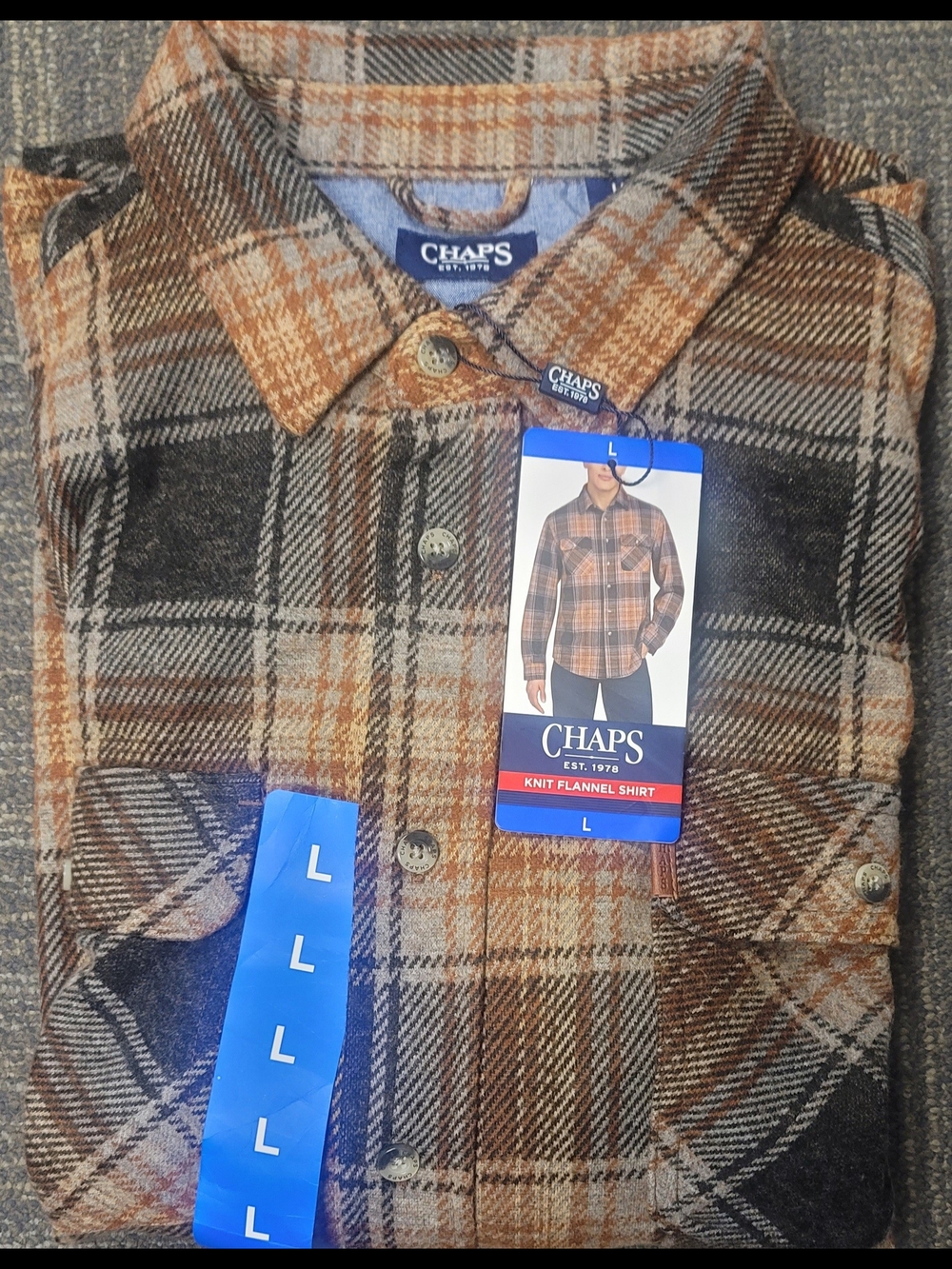 Chaps Brown Tan and Black Plaid Button-Up Flannel Shirt